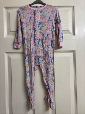 Magnetic Me Pink Floral Footed Pajamas with Ruffle Front